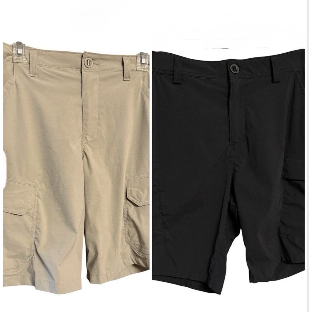 Lot of 2 Under Armour Cargo Shorts Loose Golf Athletic Size 32 Black Tan